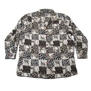 Vtg Impressions Shirt 1X Animal Print Shoulder Pads 90s‎ Safari African Giraffe